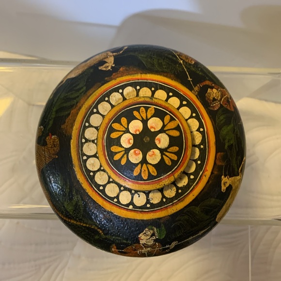 Hand painted trinket container wood vintage - Picture 10 of 17